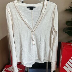 Veronica Beard Cream henley V-Neck Top